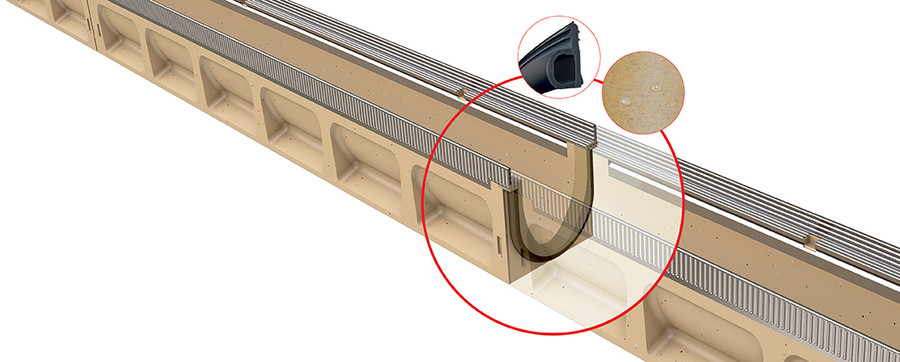 Wasserdichtigkeit durch die EPDM-Dichtung bei der ACO Multiline mit Seal in Technologie aus Polymerbeton