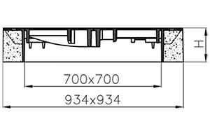 Technische Zeichnung ACO Kabelschachtabdeckung Trigona Lichte Weite 700 x 700 mm
