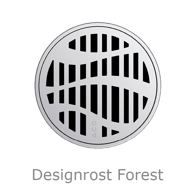 Abbildung runder Edelstahl-Designrost Forest für den ACO Badablauf Easyflow