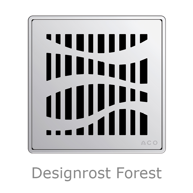 Abbildung quadratischer Edelstahl-Designrost Forest für den ACO Badablauf Easyflow