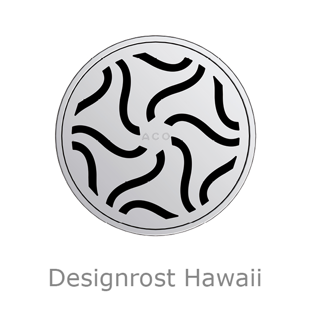 Abbildung runder Edelstahl-Designrost Hawaii für den ACO Badablauf Easyflow