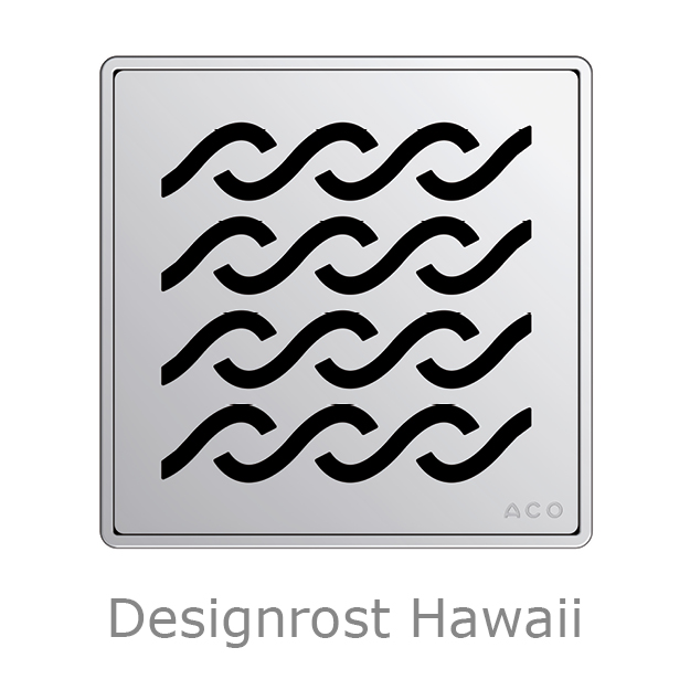Abbildung quadratischer Edelstahl-Designrost Hawaii für den ACO Badablauf Easyflow
