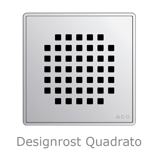 Abbildung quadratischer Edelstahl-Designrost Quadrato für den ACO Badablauf Easyflow