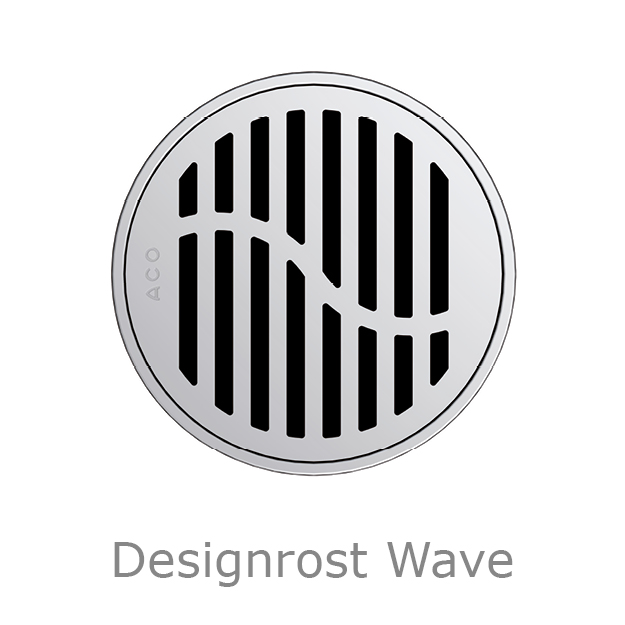 Abbildung runder Edelstahl-Designrost Wave für den ACO Badablauf Easyflow