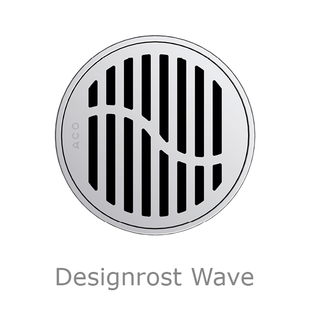 Abbildung runder Edelstahl-Designrost Wave für den ACO Badablauf Easyflow