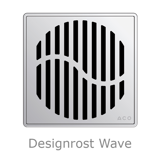 Abbildung quadratischer Edelstahl-Designrost Wave für den ACO Badablauf Easyflow