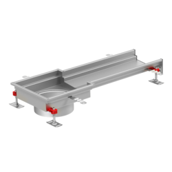Kastenrinne 200 - Rinnenelement mit Ablaufstutzen am Ende und Rahmen