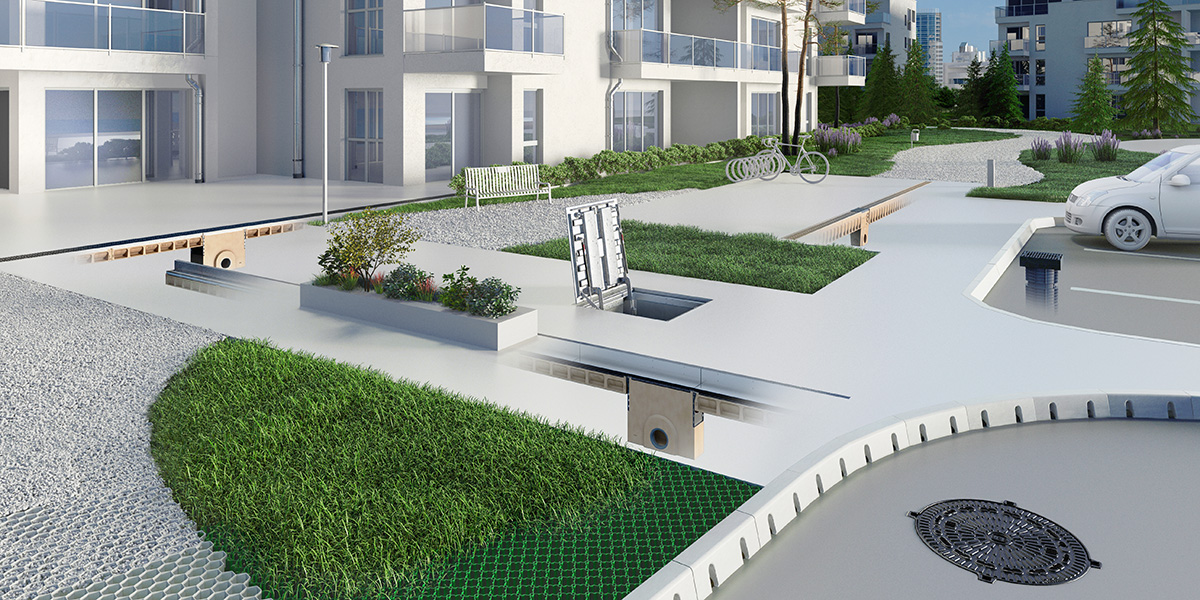 Headerbild ACO Lösungen Außenanlagen Wohnbau
