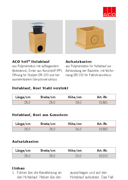 ACO Self Hofablauf - Einbauanleitung