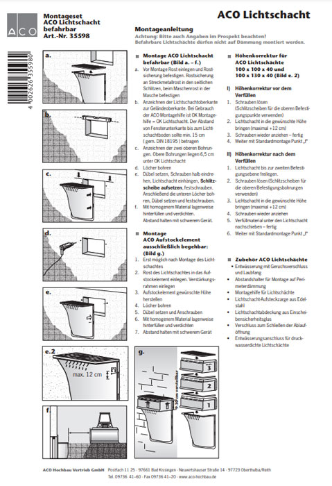 ACO Therm® Lichtschacht, 400 mm Tiefe ALT, befahrbar