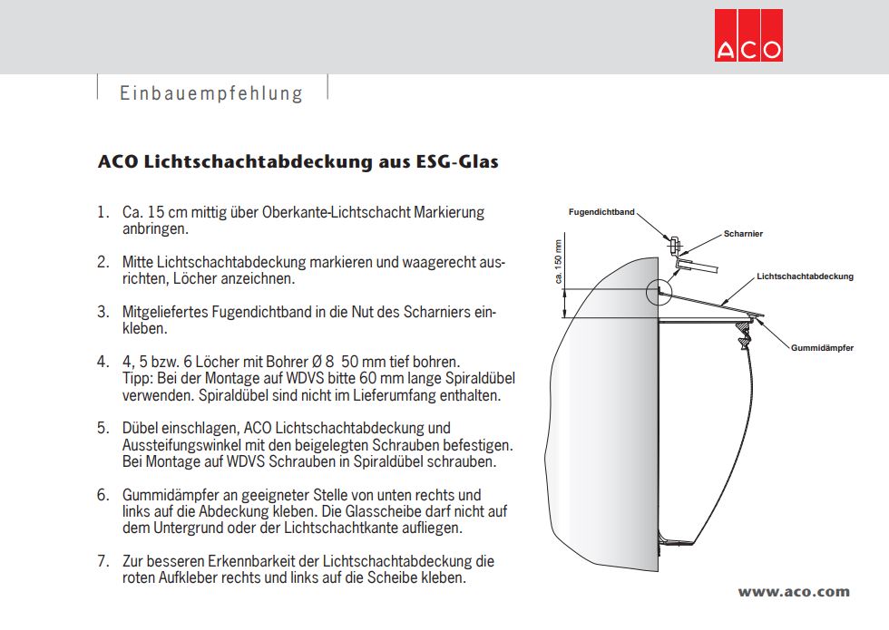 ACO Einbauanleitung Lichtschachtabdeckung ESG-Glas Bild