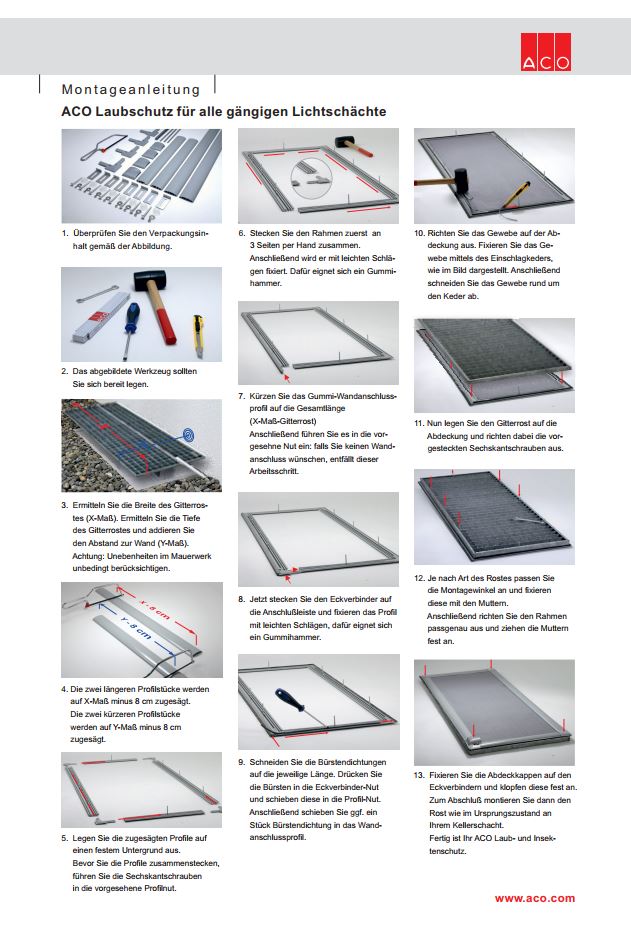 ACO Einbauanleitung Insektenschutzgitter für Lichtschächte Bild