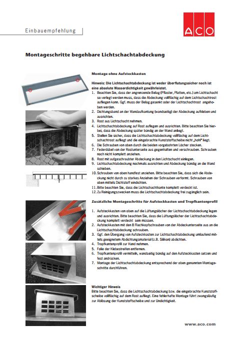 Montage ACO begehbare Lichtschachtabdeckung