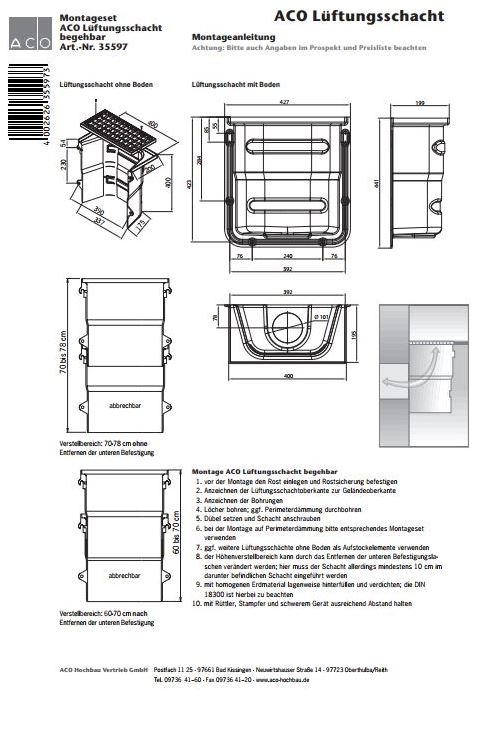 Montageanleitung ACO Lüftungsschacht