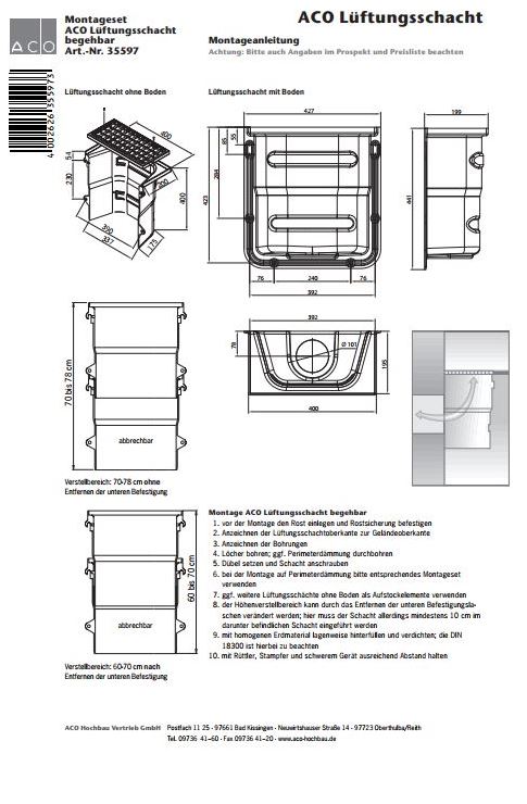 Montageanleitung ACO Lüftungsschacht