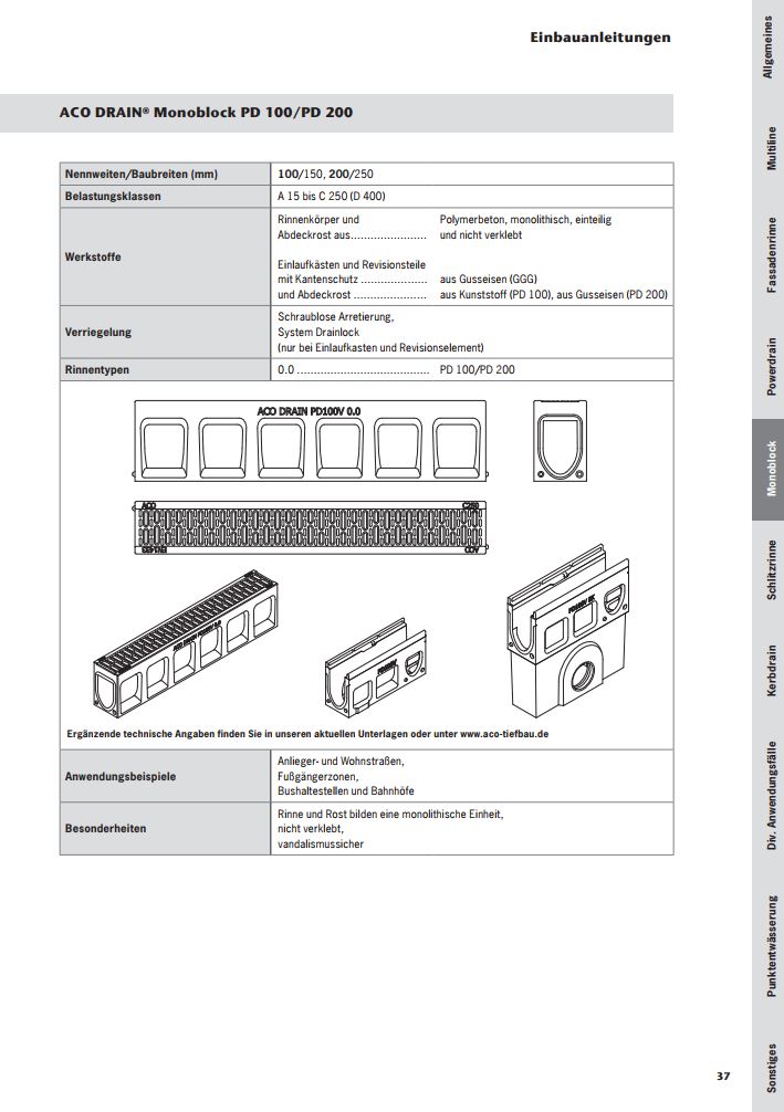 Einbauanleitung ACO Monoblock Parkdrain PD