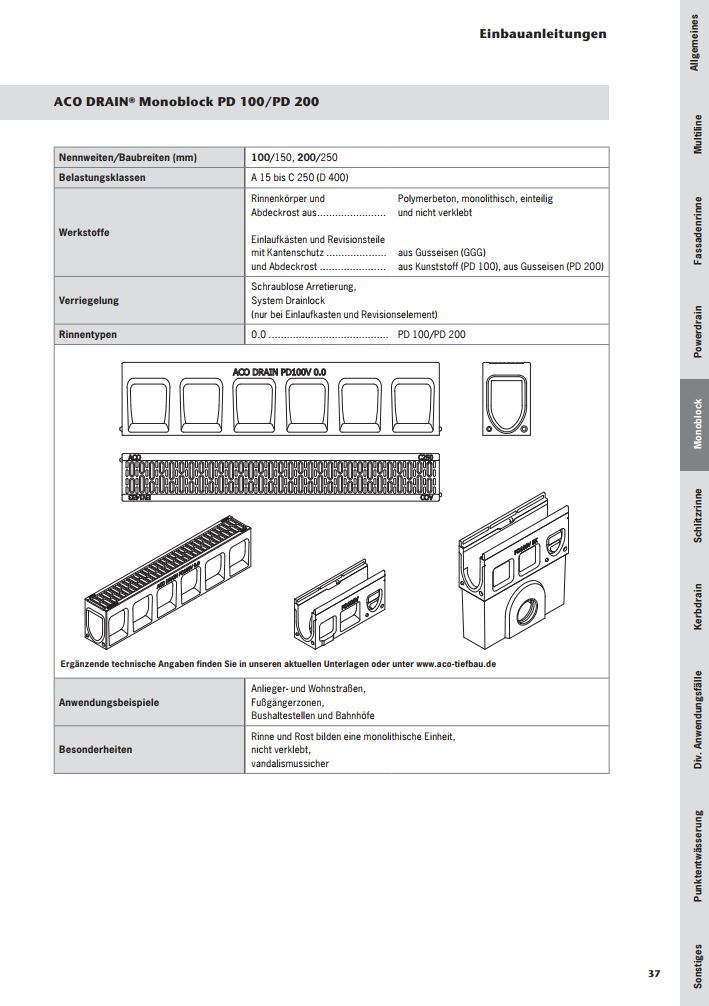 Einbauanleitung ACO Monoblock Parkdrain PD