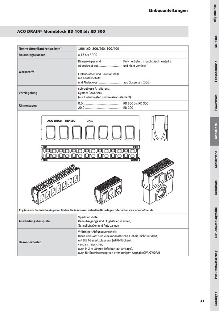 Einbauanleitung ACO Monoblock Roaddrain RD