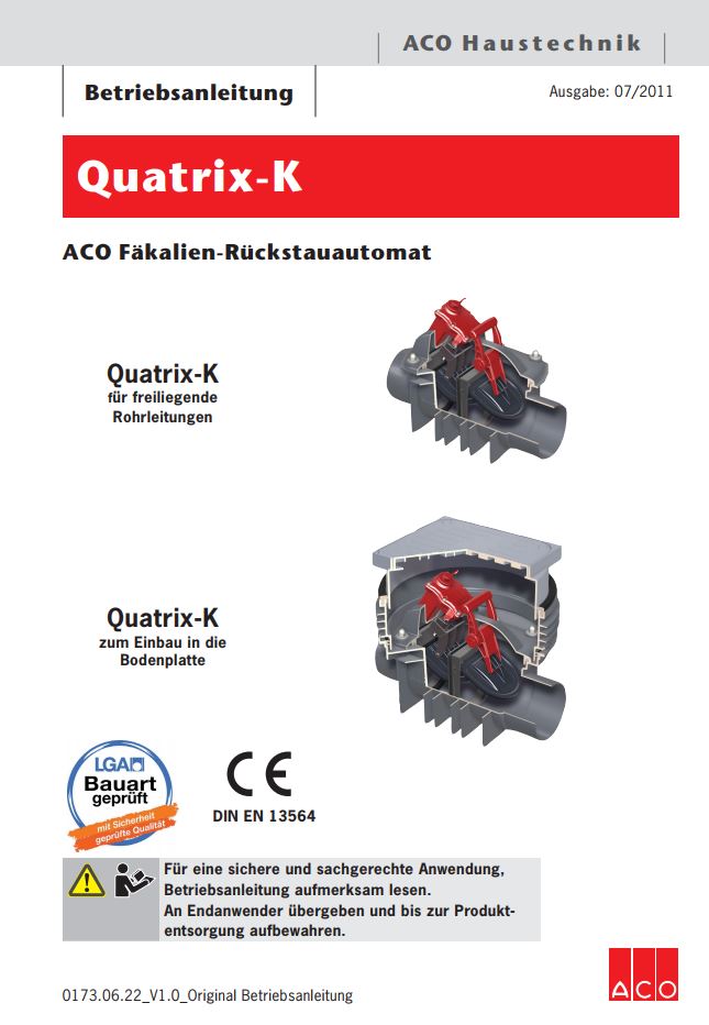 Betriebsanleitung ACO Fäkalien-Rückstauautomat Quatrix-K