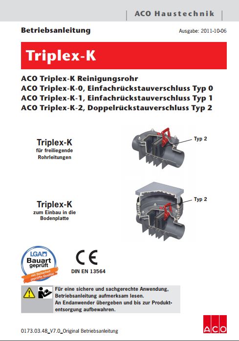 Betriebsanleitung ACO Rückstausicherung Triplex-K